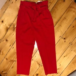 H&M red high waisted tie pants